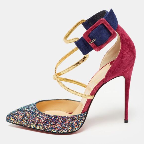 Christian Louboutin Multicolor Suede And Glitter Suzzanne Pumps Size 38